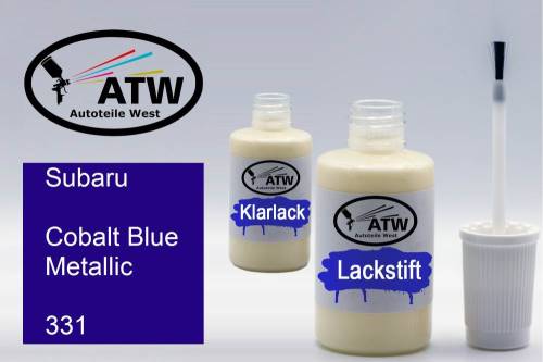 Subaru, Cobalt Blue Metallic, 331: 20ml Lackstift + 20ml Klarlack - Set, von ATW Autoteile West.